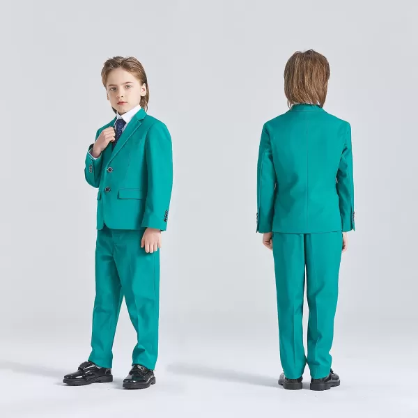 YND Boys 5 Piece Slim Fit Suit Set Solid Formal Dresswear of Jacket Vest Pants Shirt and TieGreen