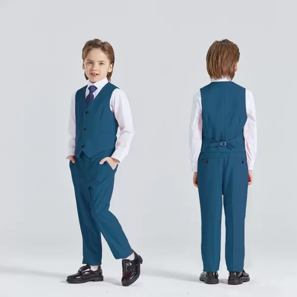 YND Boys 5 Piece Slim Fit Suit Set Solid Formal Dresswear of Jacket Vest Pants Shirt and TieLight Blue