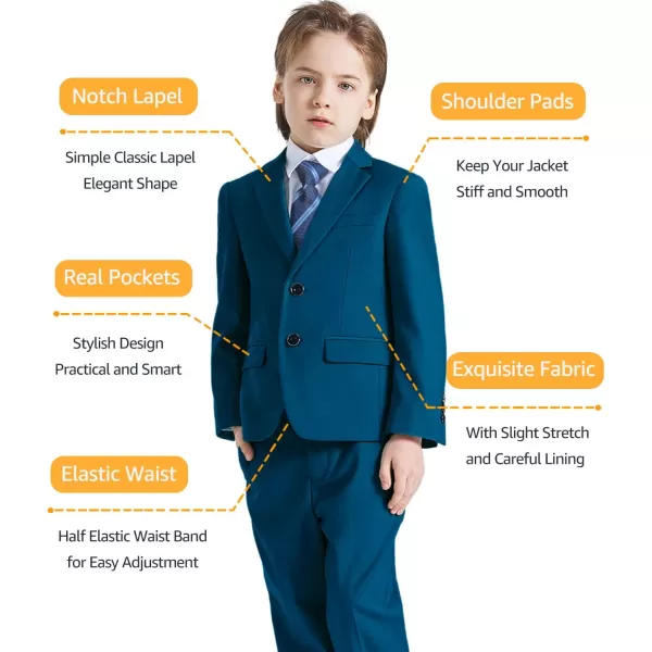 YND Boys 5 Piece Slim Fit Suit Set Solid Formal Dresswear of Jacket Vest Pants Shirt and TieLight Blue