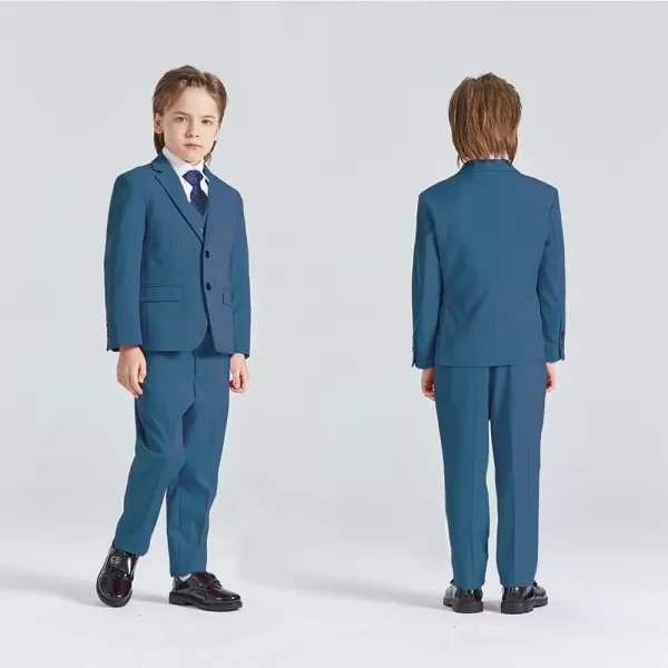 YND Boys 5 Piece Slim Fit Suit Set Solid Formal Dresswear of Jacket Vest Pants Shirt and TieLight Blue