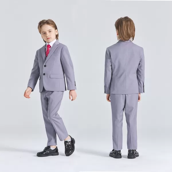 YND Boys 5 Piece Slim Fit Suit Set Solid Formal Dresswear of Jacket Vest Pants Shirt and TieLight Grey