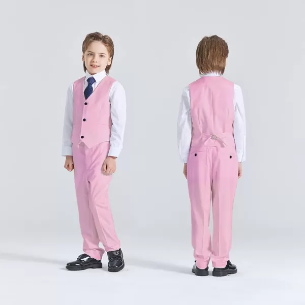 YND Boys 5 Piece Slim Fit Suit Set Solid Formal Dresswear of Jacket Vest Pants Shirt and TieLight Pink