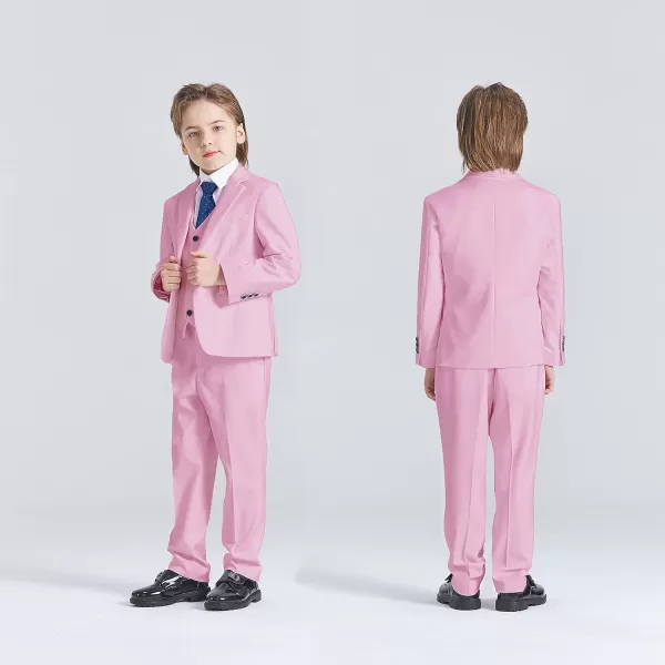 YND Boys 5 Piece Slim Fit Suit Set Solid Formal Dresswear of Jacket Vest Pants Shirt and TieLight Pink