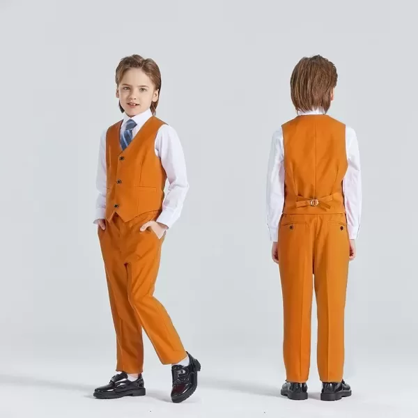 YND Boys 5 Piece Slim Fit Suit Set Solid Formal Dresswear of Jacket Vest Pants Shirt and TieOrange