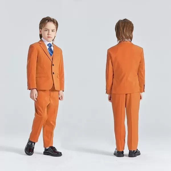 YND Boys 5 Piece Slim Fit Suit Set Solid Formal Dresswear of Jacket Vest Pants Shirt and TieOrange