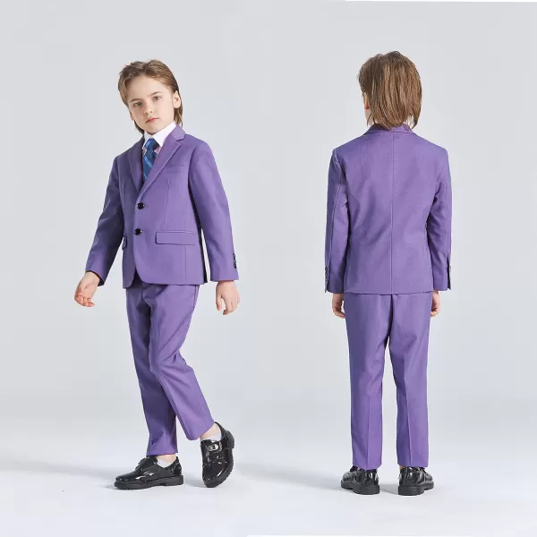 YND Boys 5 Piece Slim Fit Suit Set Solid Formal Dresswear of Jacket Vest Pants Shirt and TiePurple