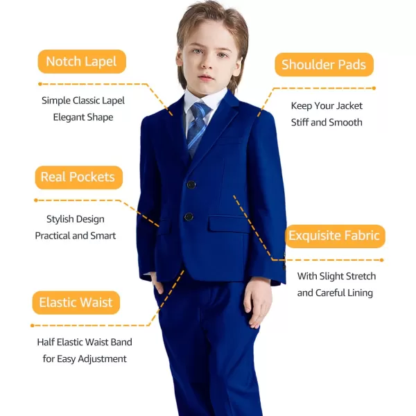 YND Boys 5 Piece Slim Fit Suit Set Solid Formal Dresswear of Jacket Vest Pants Shirt and TieRoyal Blue