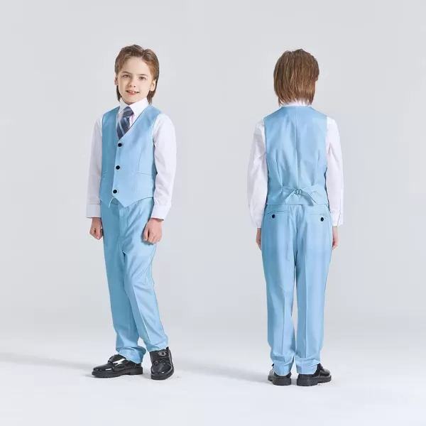 YND Boys 5 Piece Slim Fit Suit Set Solid Formal Dresswear of Jacket Vest Pants Shirt and TieSky Blue