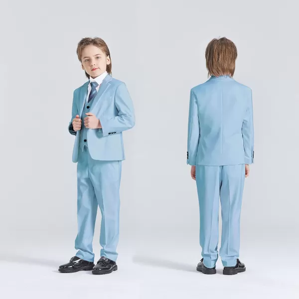 YND Boys 5 Piece Slim Fit Suit Set Solid Formal Dresswear of Jacket Vest Pants Shirt and TieSky Blue