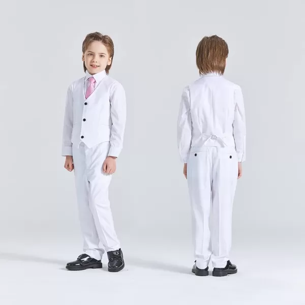 YND Boys 5 Piece Slim Fit Suit Set Solid Formal Dresswear of Jacket Vest Pants Shirt and TieWhite