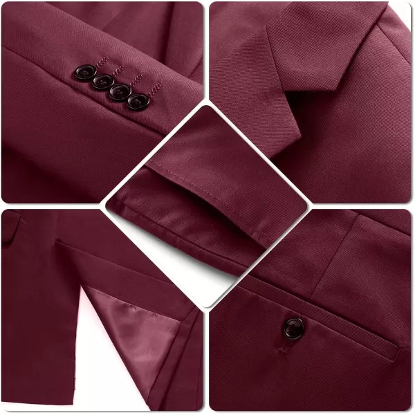 YND Mens Slim Fit 2 Piece Suit Double Breasted Solid Jacket Pants Set with TieBurgundy