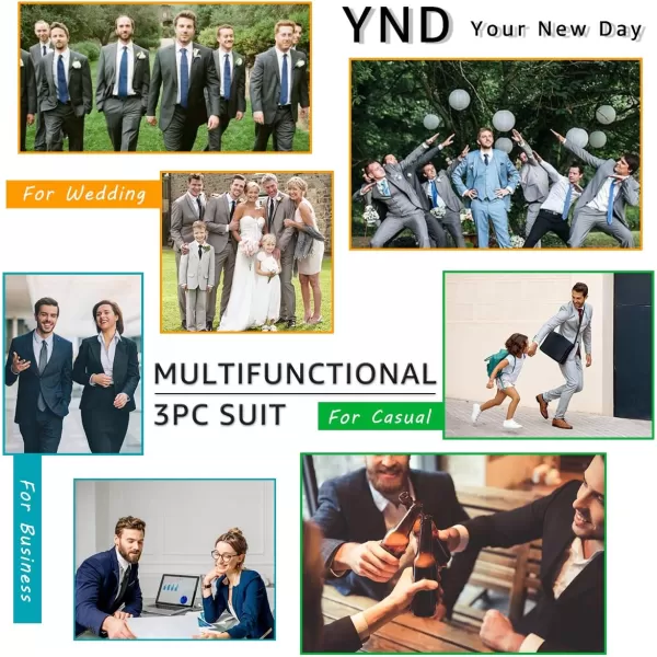 YND Mens Slim Fit 2 Piece Suit Double Breasted Solid Jacket Pants Set with TieGreen