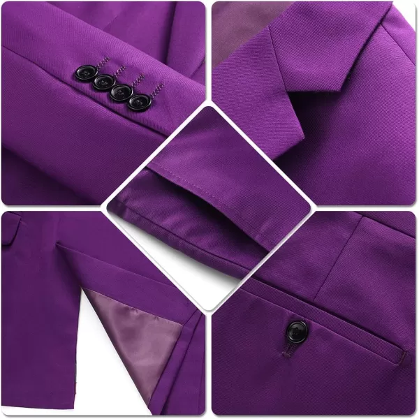 YND Mens Slim Fit 2 Piece Suit Double Breasted Solid Jacket Pants Set with TiePurple