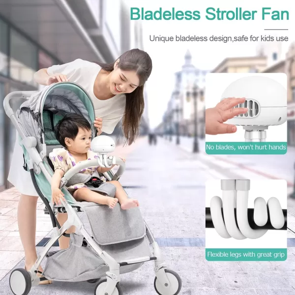 YND Stroller Fan Rechargeable Bladeless Portable Fan Mini Handheld Fan with Flexible Tripod Battery Operated Fan Jellyfish Shape Design 3 Speeds USB Personal Fan for Car Seat Treadmill WhiteWhite2000mAh