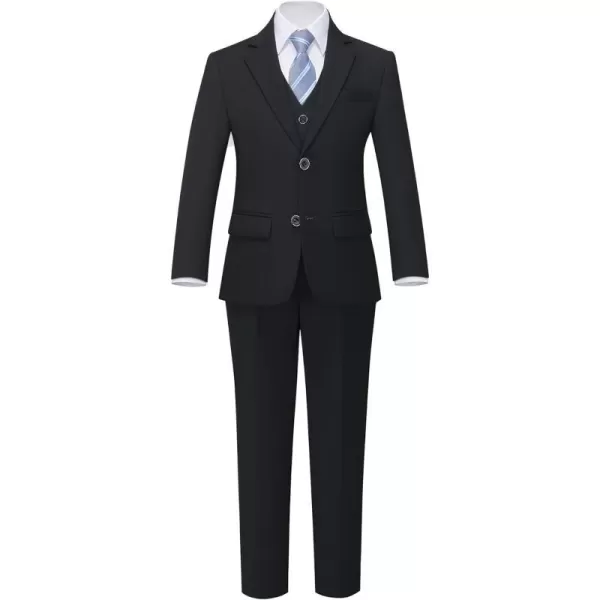 YND Boys 5 Piece Slim Fit Suit Set Solid Formal Dresswear of Jacket Vest Pants Shirt and TieBlack