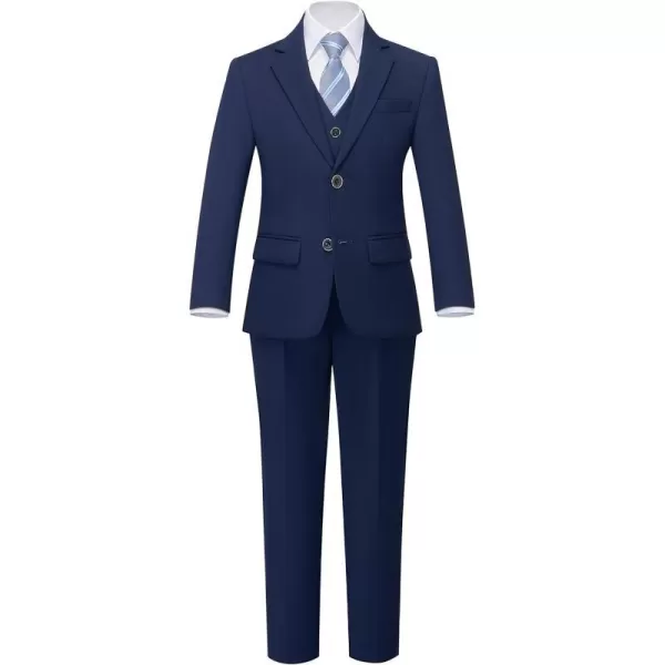 YND Boys 5 Piece Slim Fit Suit Set Solid Formal Dresswear of Jacket Vest Pants Shirt and TieDeep Blue