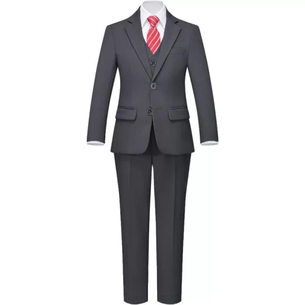 YND Boys 5 Piece Slim Fit Suit Set Solid Formal Dresswear of Jacket Vest Pants Shirt and TieDeep Grey