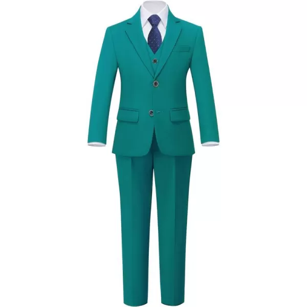 YND Boys 5 Piece Slim Fit Suit Set Solid Formal Dresswear of Jacket Vest Pants Shirt and TieGreen