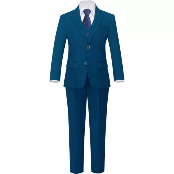 YND Boys 5 Piece Slim Fit Suit Set Solid Formal Dresswear of Jacket Vest Pants Shirt and TieLight Blue