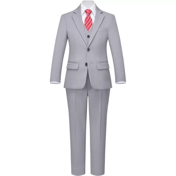 YND Boys 5 Piece Slim Fit Suit Set Solid Formal Dresswear of Jacket Vest Pants Shirt and TieLight Grey