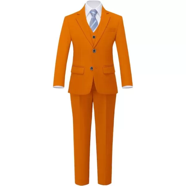 YND Boys 5 Piece Slim Fit Suit Set Solid Formal Dresswear of Jacket Vest Pants Shirt and TieOrange