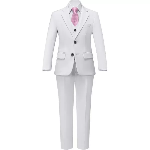 YND Boys 5 Piece Slim Fit Suit Set Solid Formal Dresswear of Jacket Vest Pants Shirt and TieWhite