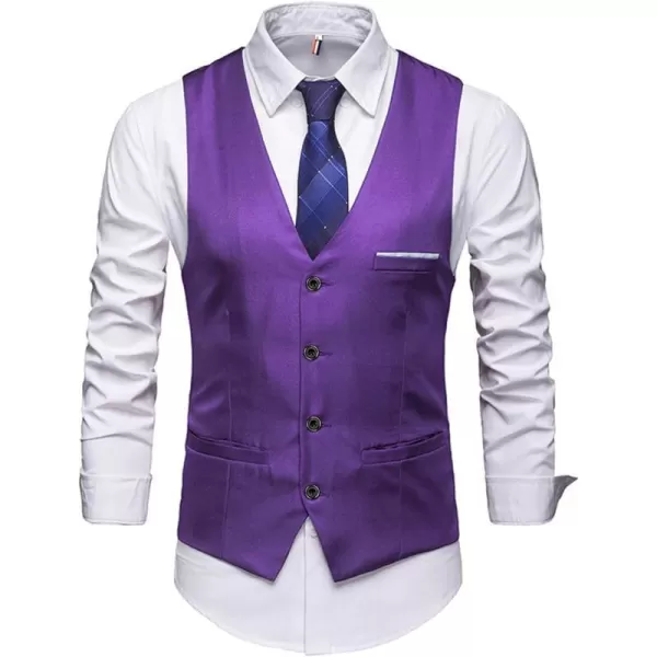 YND Mens Business Suit Vest Slim Fit Jacket Casual Suit VestsDeep Purple