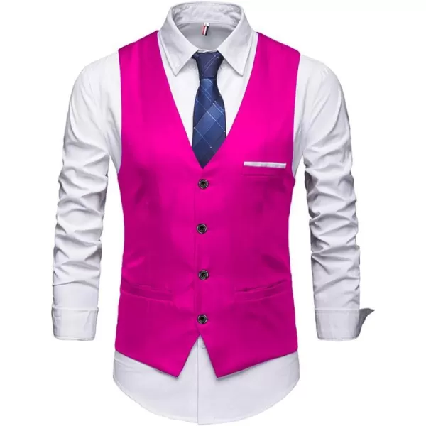 YND Mens Business Suit Vest Slim Fit Jacket Casual Suit VestsFushcia