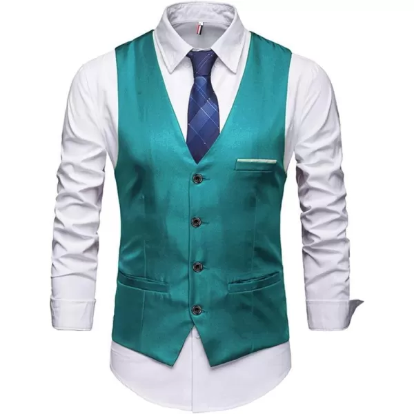 YND Mens Business Suit Vest Slim Fit Jacket Casual Suit VestsGreen