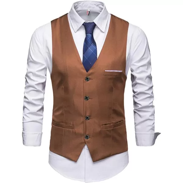 YND Mens Business Suit Vest Slim Fit Jacket Casual Suit VestsKhaki