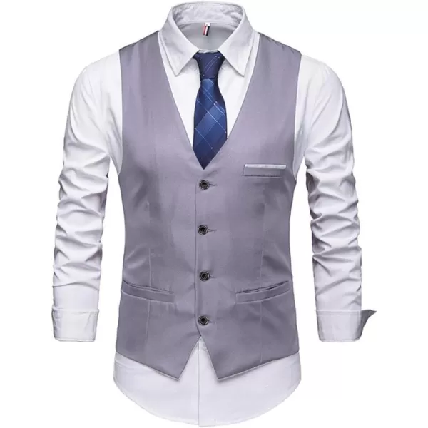 YND Mens Business Suit Vest Slim Fit Jacket Casual Suit VestsLight Grey