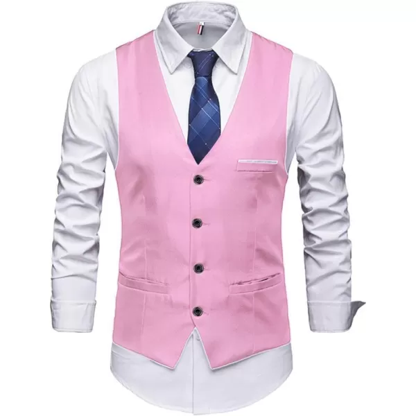 YND Mens Business Suit Vest Slim Fit Jacket Casual Suit VestsLight Pink