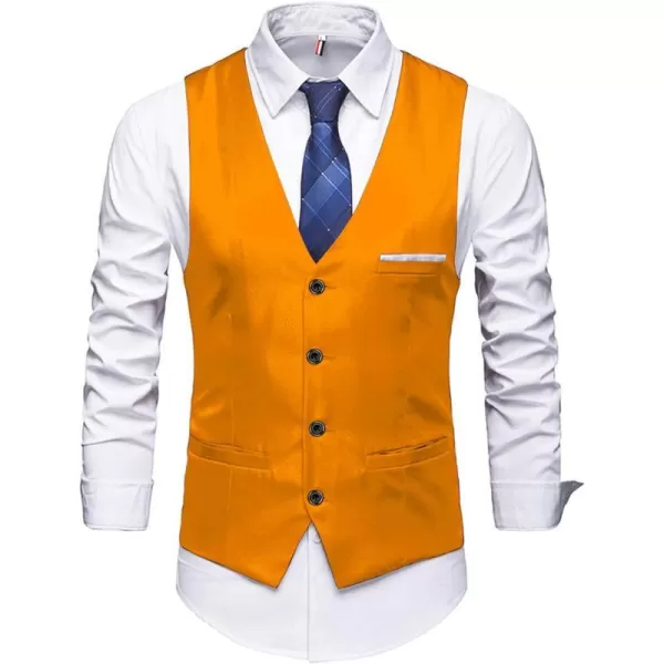 YND Mens Business Suit Vest Slim Fit Jacket Casual Suit VestsOrange