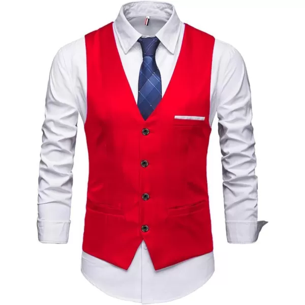 YND Mens Business Suit Vest Slim Fit Jacket Casual Suit VestsRed