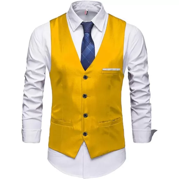 YND Mens Business Suit Vest Slim Fit Jacket Casual Suit VestsYellow