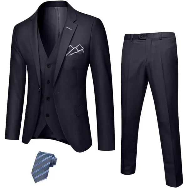 YND Mens Slim Fit 2 Piece Suit Double Breasted Solid Jacket Pants Set with TieBlack Stretch Fabric