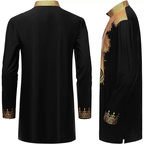 YND Mens 2 Piece Set African Dashiki Shirt and Pants Outfit with Gold PrintBlack With Gold