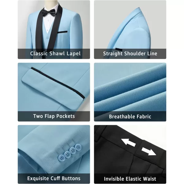YND Mens 3 Piece Slim Fit Tuxedo Suit Set One Button Shawl Lapel Solid Blazer Jacket Vest Pants with Bow TieBeige