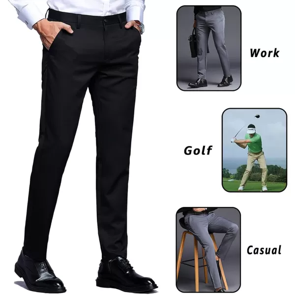 YND Mens High Stretch Golf Pants SlimFit Flat Front Outdoor Ice Silk Pants of LightweightBlack