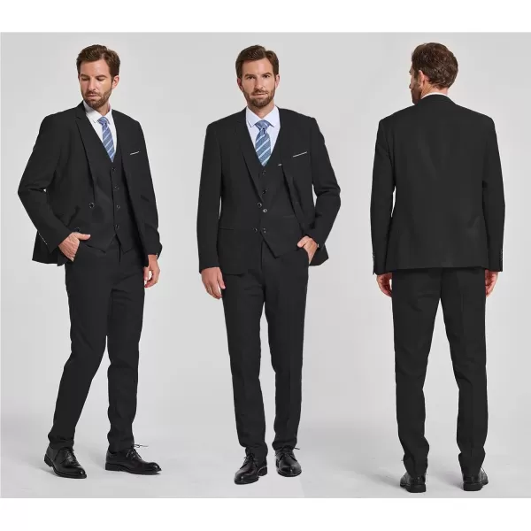 YND Mens Slim Fit 2 Button 3 Piece Suit Set Solid Blazer Jacket Vest Pants amp TieBlack