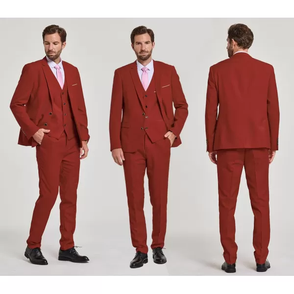 YND Mens Slim Fit 2 Button 3 Piece Suit Set Solid Blazer Jacket Vest Pants amp TieBrick Red