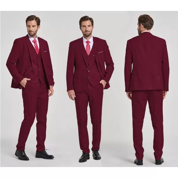 YND Mens Slim Fit 2 Button 3 Piece Suit Set Solid Blazer Jacket Vest Pants amp TieBurgundy