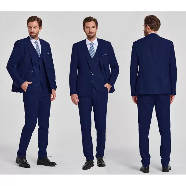 YND Mens Slim Fit 2 Button 3 Piece Suit Set Solid Blazer Jacket Vest Pants amp TieDeep Blue