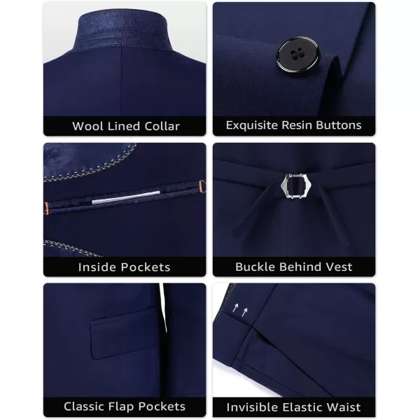 YND Mens Slim Fit 2 Button 3 Piece Suit Set Solid Blazer Jacket Vest Pants amp TieDeep Blue