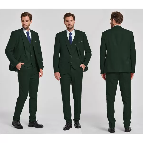 YND Mens Slim Fit 2 Button 3 Piece Suit Set Solid Blazer Jacket Vest Pants amp TieDeep Green