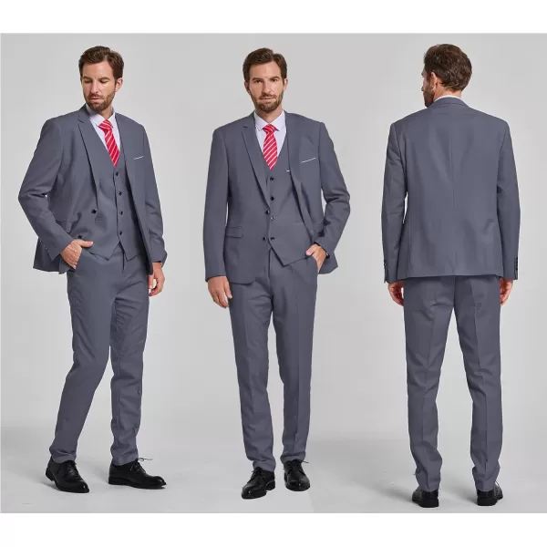 YND Mens Slim Fit 2 Button 3 Piece Suit Set Solid Blazer Jacket Vest Pants amp TieDeep Grey