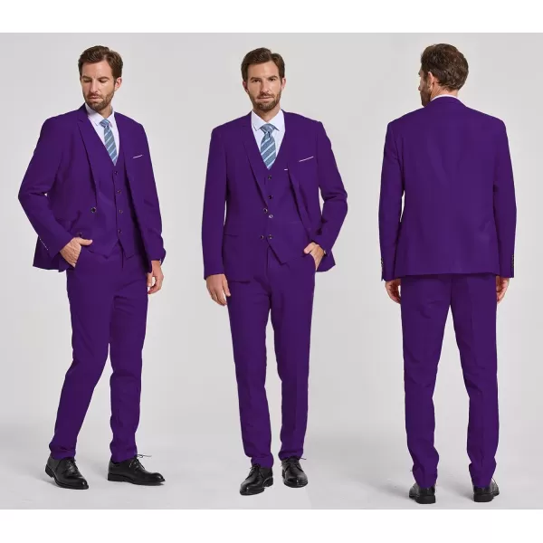 YND Mens Slim Fit 2 Button 3 Piece Suit Set Solid Blazer Jacket Vest Pants amp TieDeep Purple