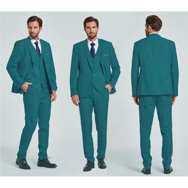 YND Mens Slim Fit 2 Button 3 Piece Suit Set Solid Blazer Jacket Vest Pants amp TieGreen