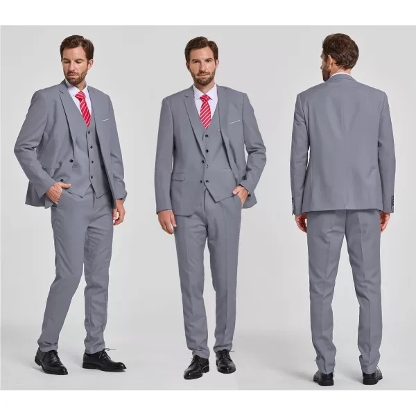 YND Mens Slim Fit 2 Button 3 Piece Suit Set Solid Blazer Jacket Vest Pants amp TieLight Grey