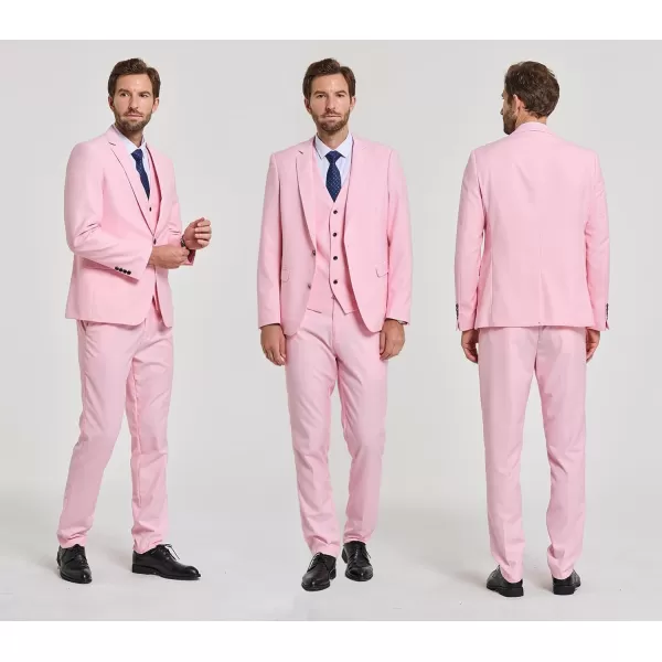 YND Mens Slim Fit 2 Button 3 Piece Suit Set Solid Blazer Jacket Vest Pants amp TieLight Pink